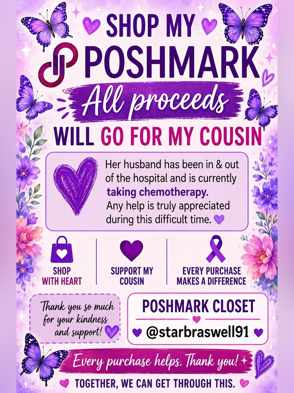 Poshmark Fundraiser Graphic - Purple Butterfly Design